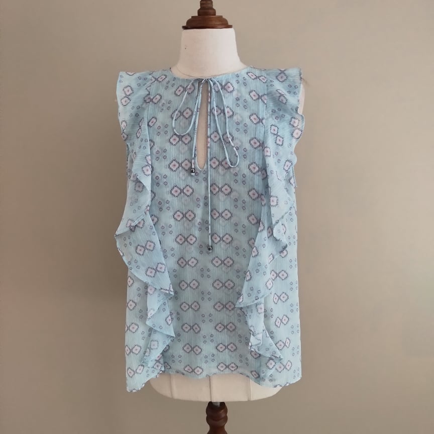 Blue Ruffle Front Top - Jeanswest