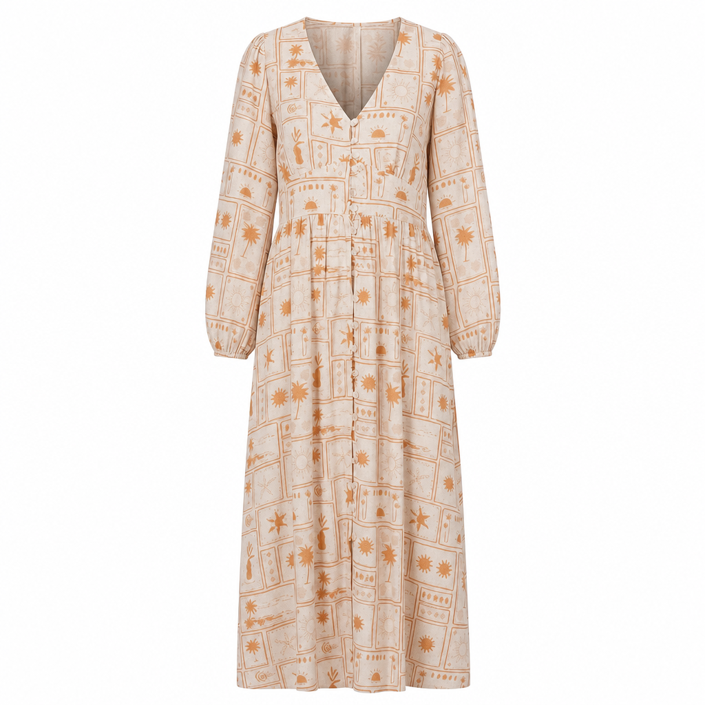 Rust Pattern Long Sleeve Dress - Grace & Co
