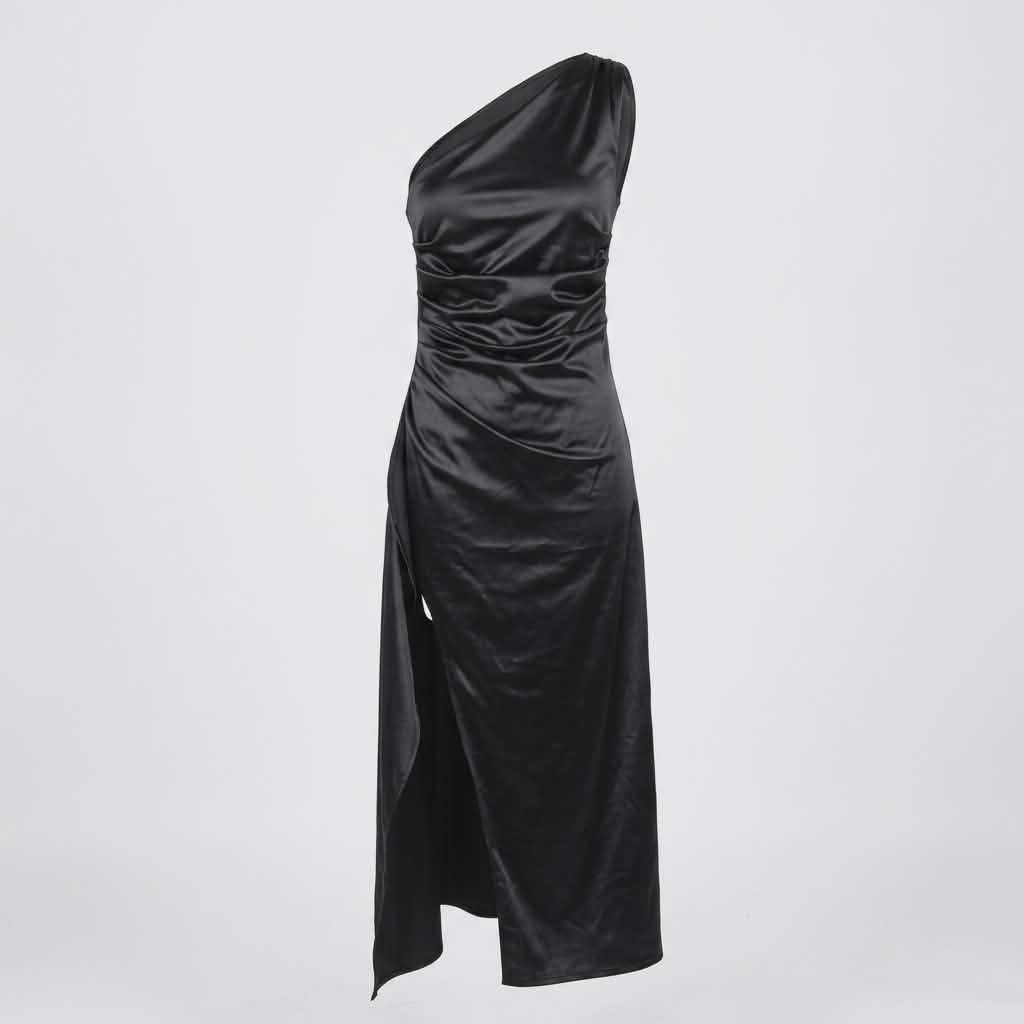 One Shoulder Black Formal Dress - Shein