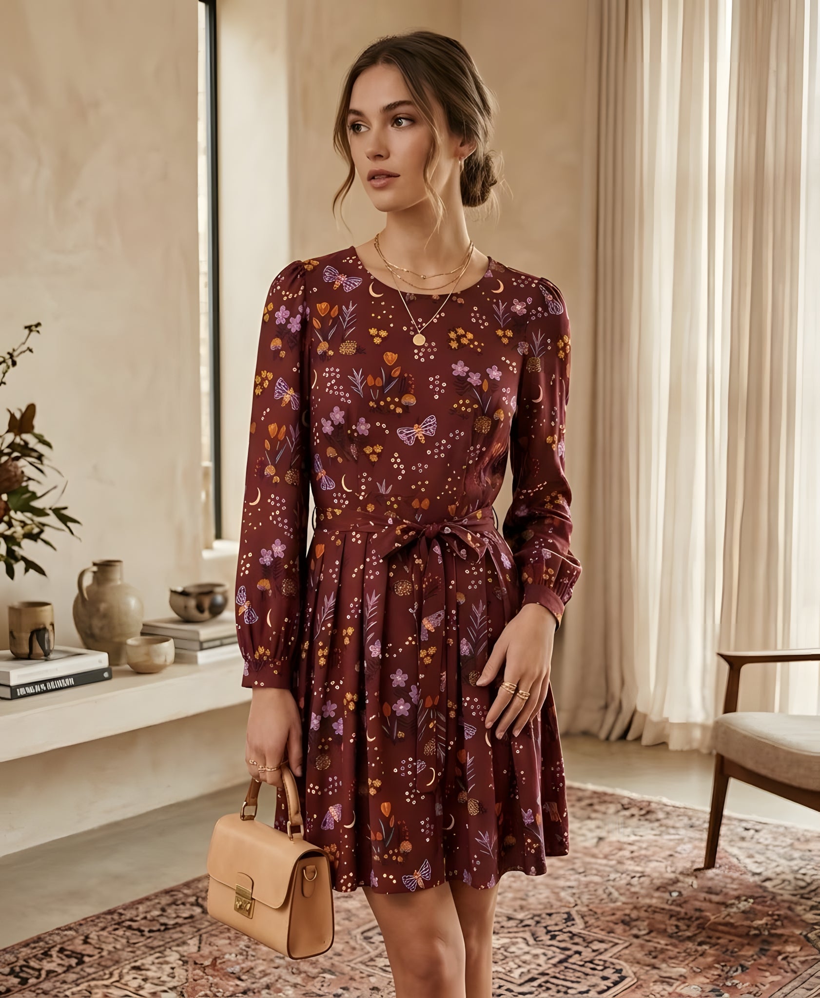 burgundy floral & butterfly dress, princess highway, size 6, new with tags