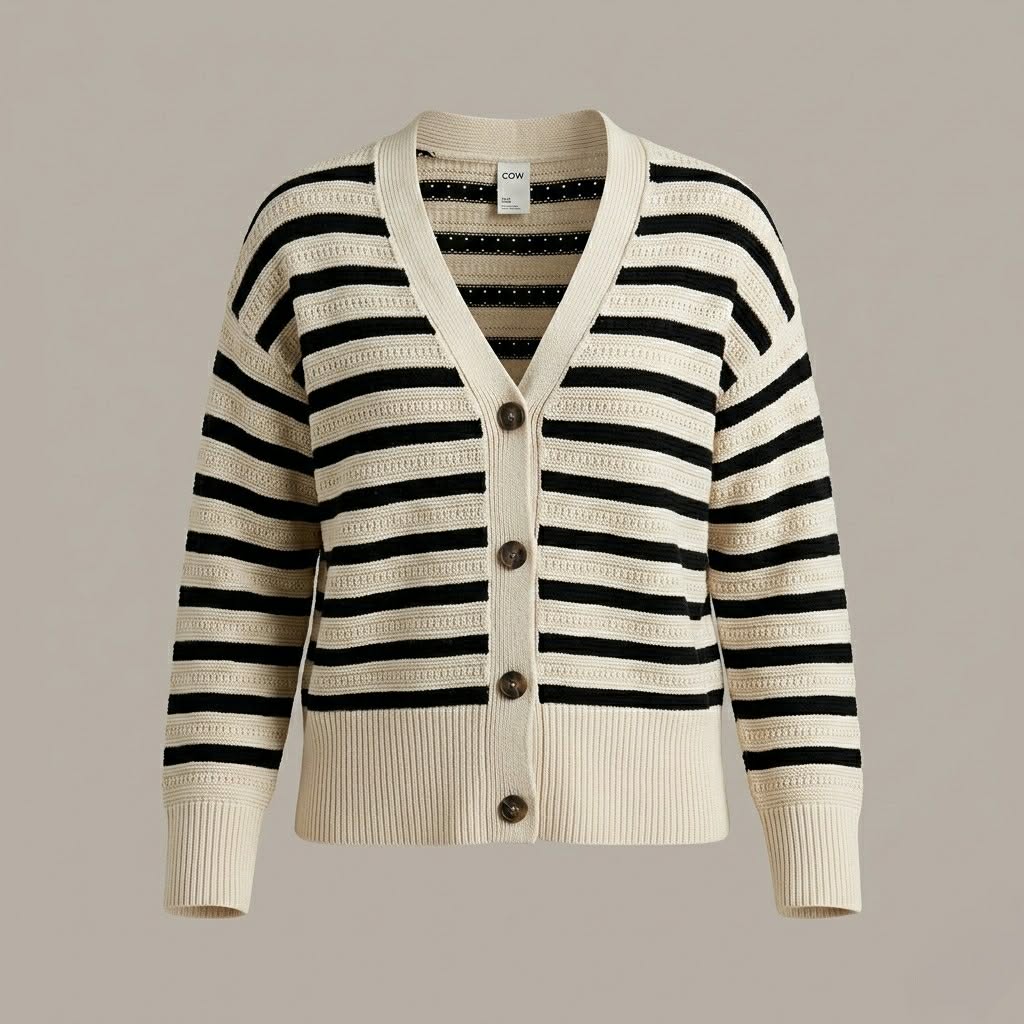 Cream & Black Relax Fit Cardigan - Anko