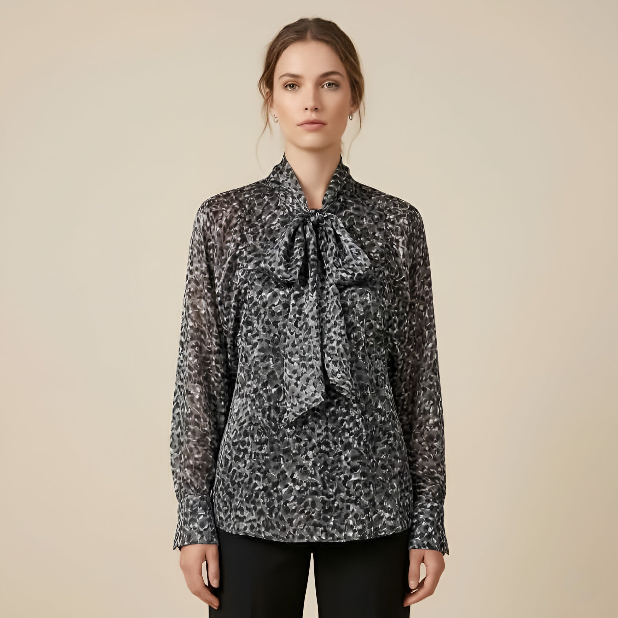 Black & Grey Leopard Print Sheer Top - Mango