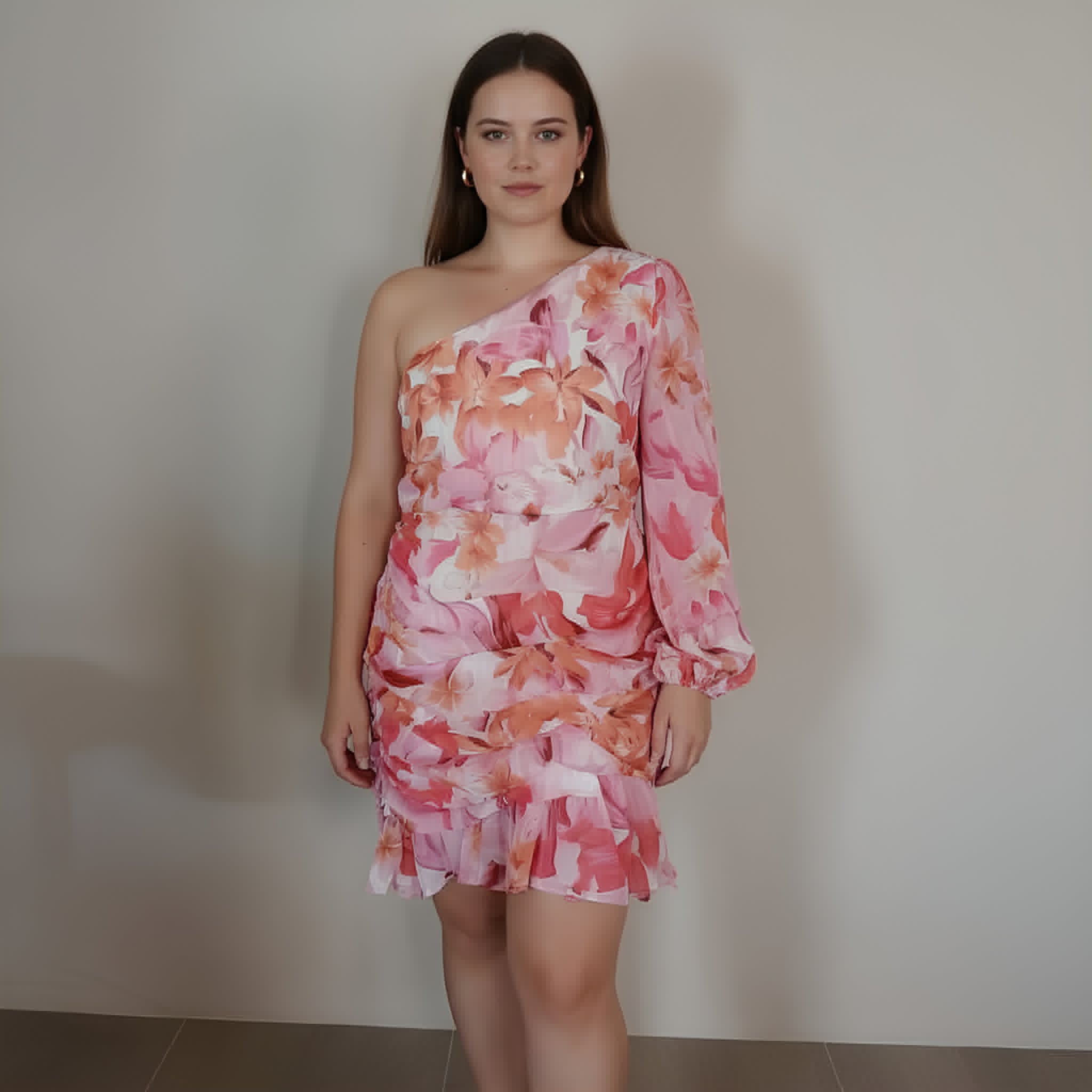 Peach One Shoulder Dress - Gingham & Heels