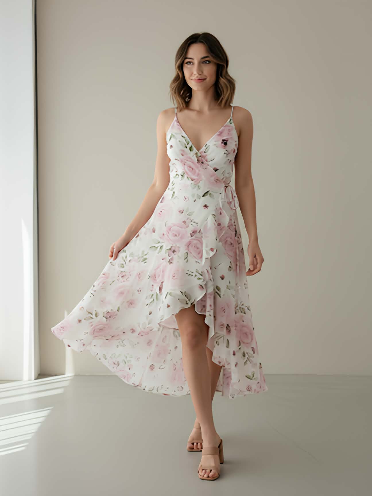 White Floral Wrap Dress - White Closet
