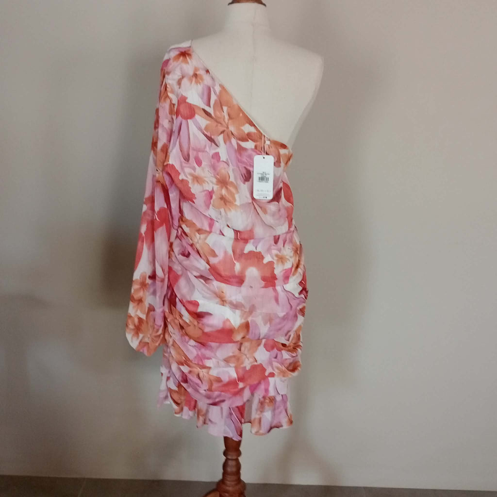 Peach One Shoulder Dress - Gingham & Heels