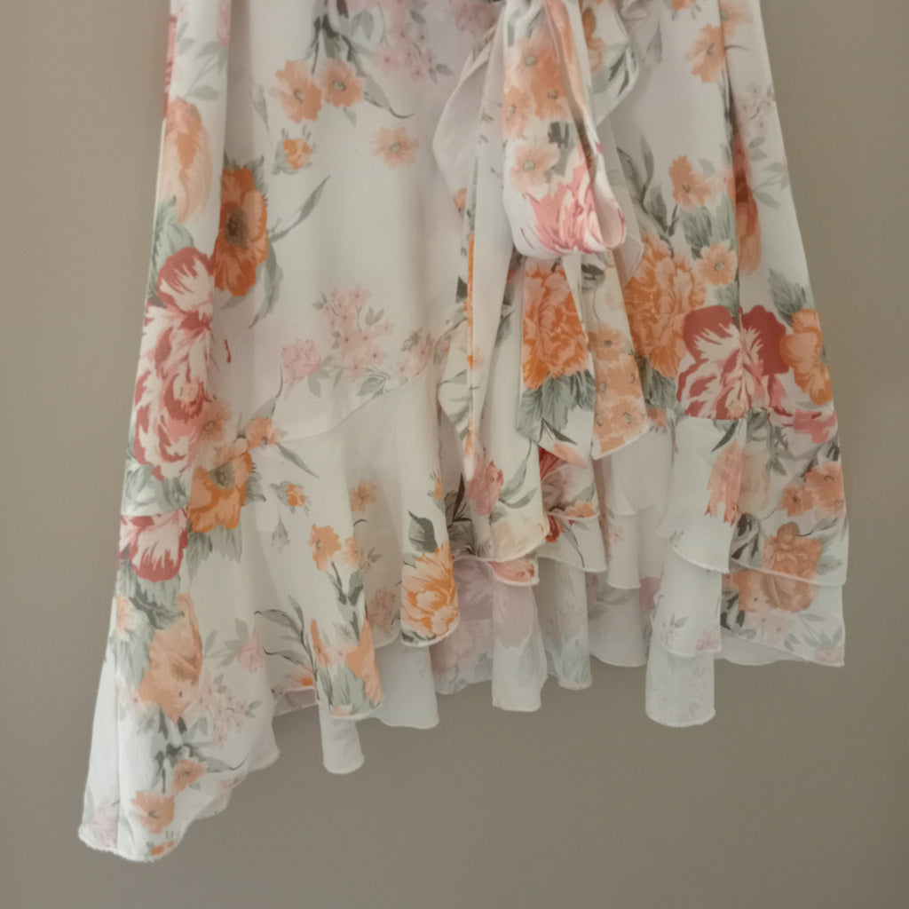 Pink Floral Ruffle Hemline Dess - Ally