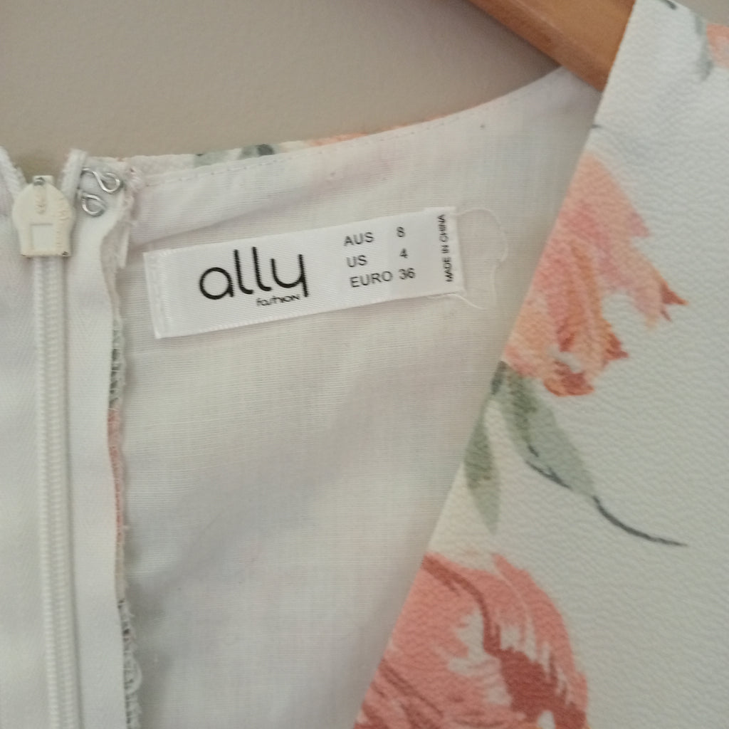 Pink Floral Ruffle Hemline Dess - Ally
