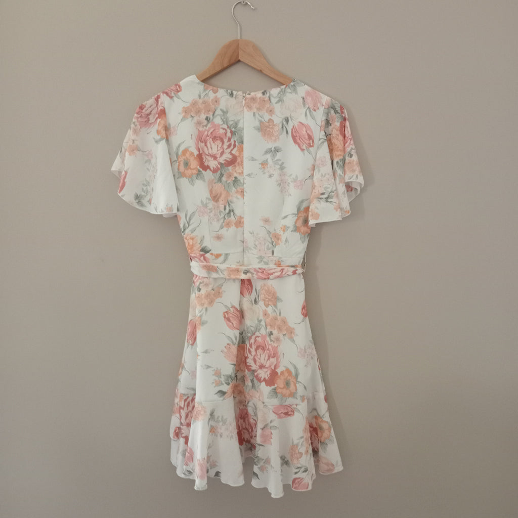 Pink Floral Ruffle Hemline Dess - Ally