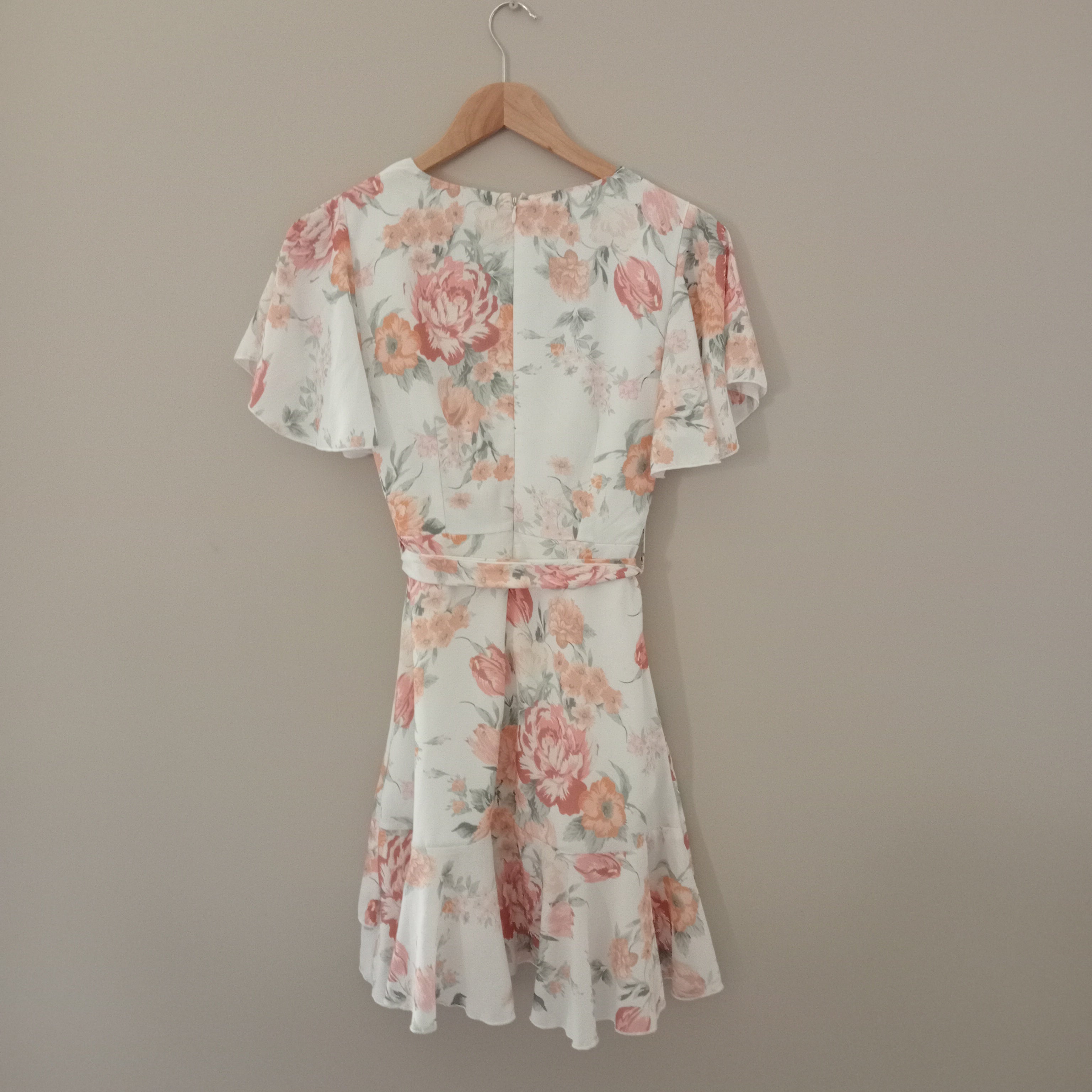 Pink Floral Ruffle Hemline Dess - Ally