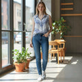 Blue Sheer Cut Out Top- Jeanswest