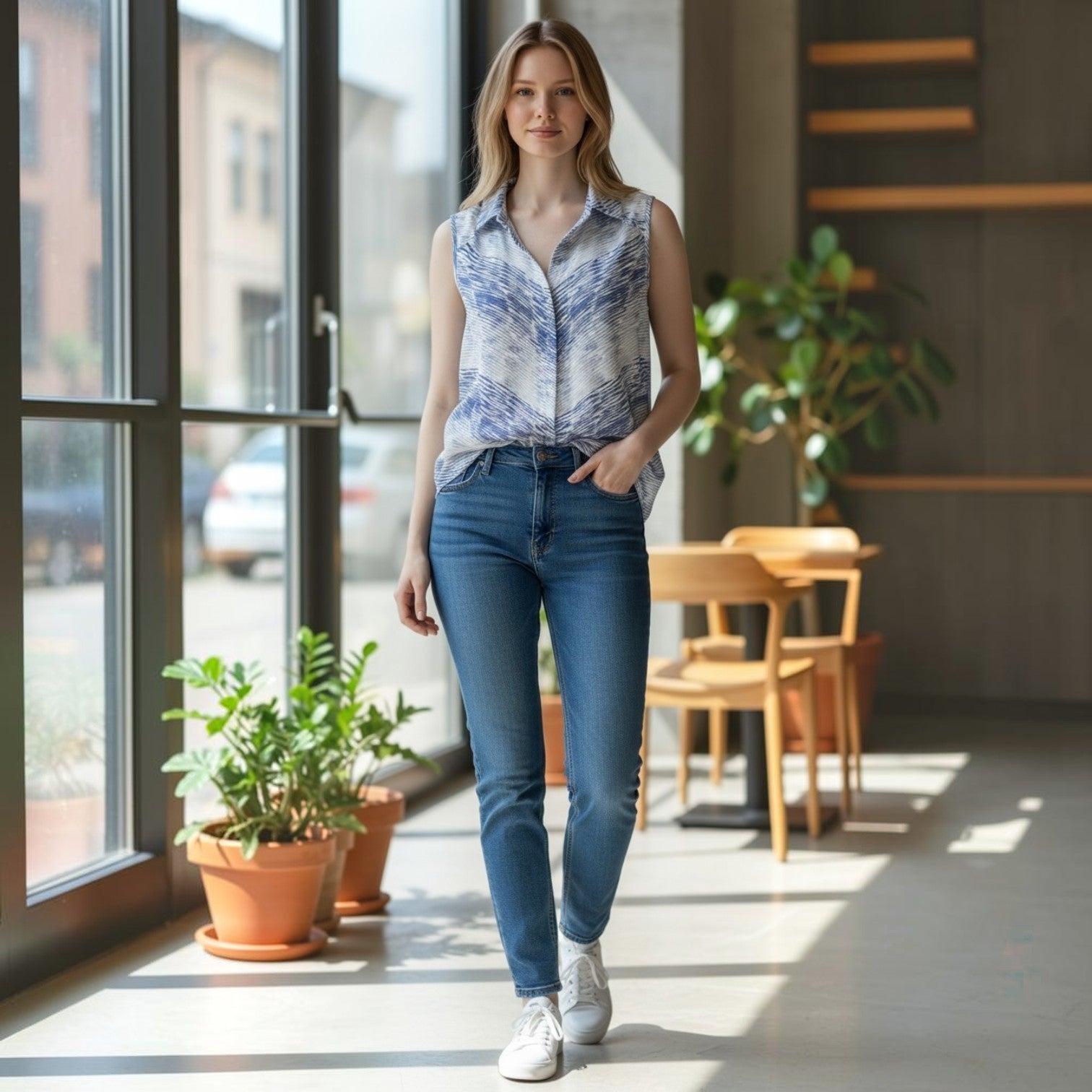 Blue Sheer Cut Out Top- Jeanswest