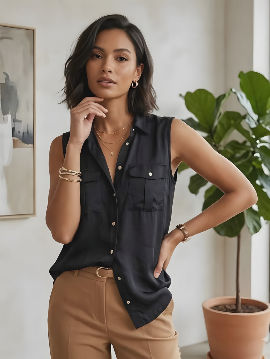 Black Sleeveless Blouse - Forever New