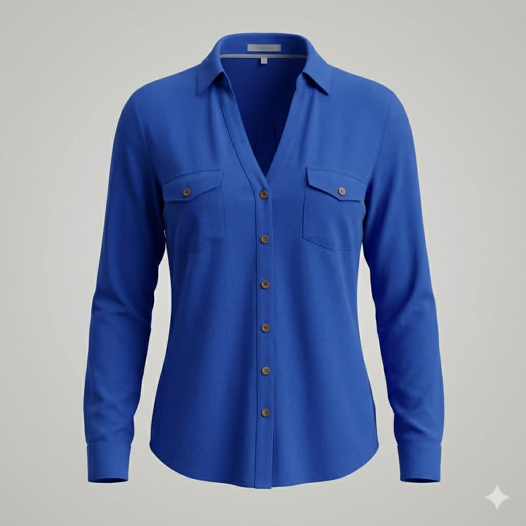 Blue Button Front Shirt - Valleygirl