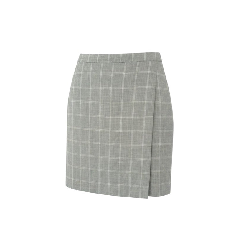 Check Mock Wrap Skirt -  Basque