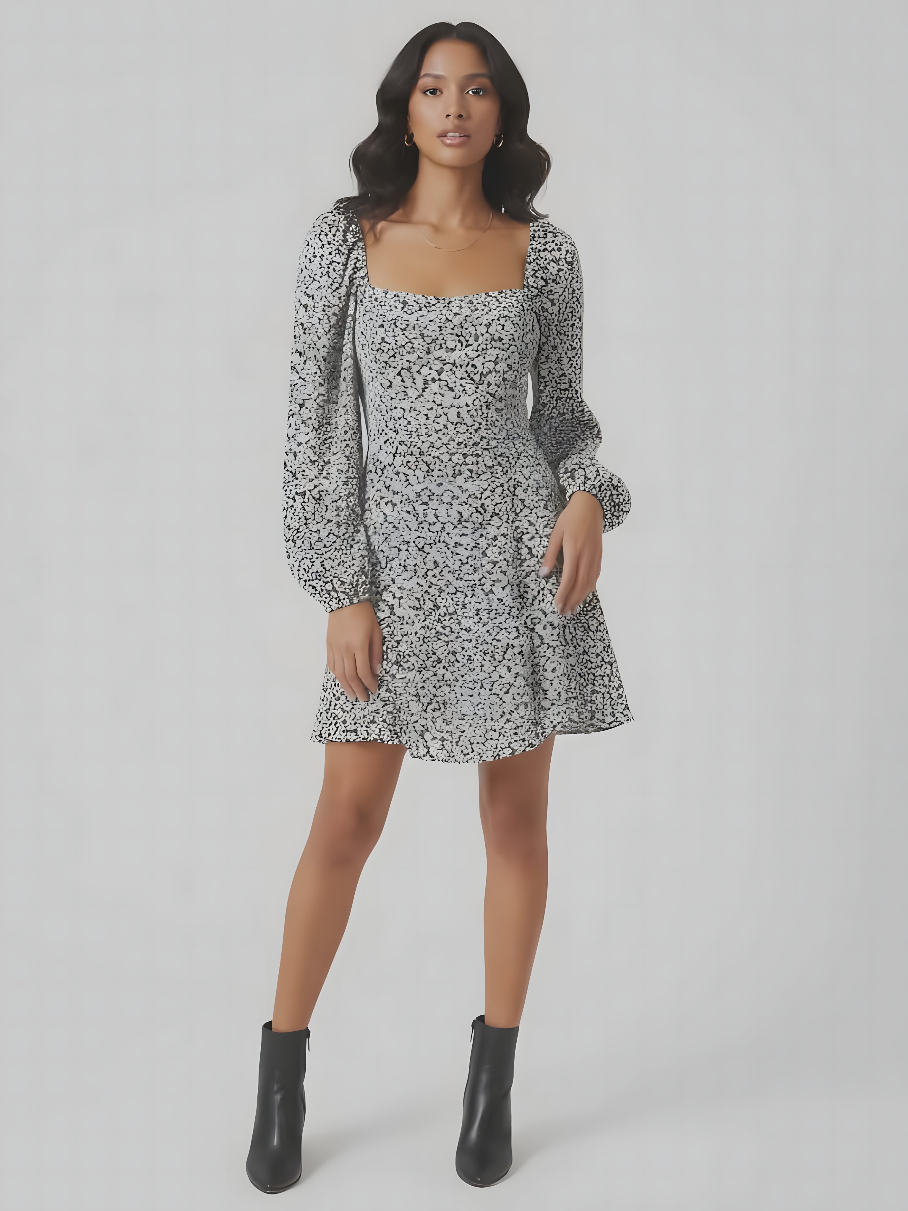 Black & White Floral Mini Dress - Tussah
