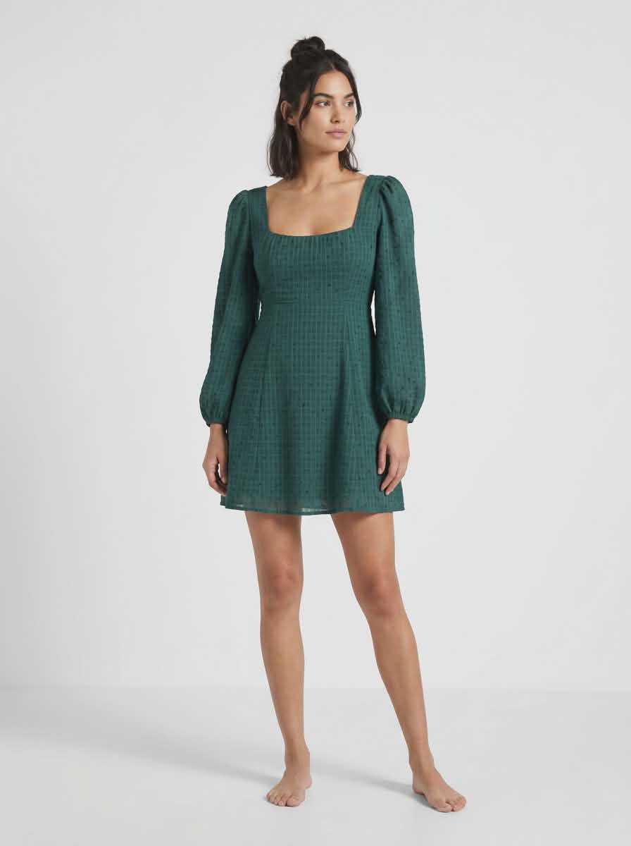 Forest Green Square Neckline Dress - Showpo