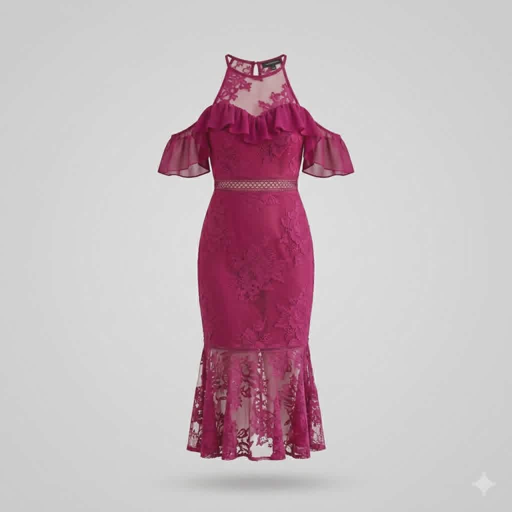 Burgundy Lace Cold Shoulder Dress - Two Sisters The Label