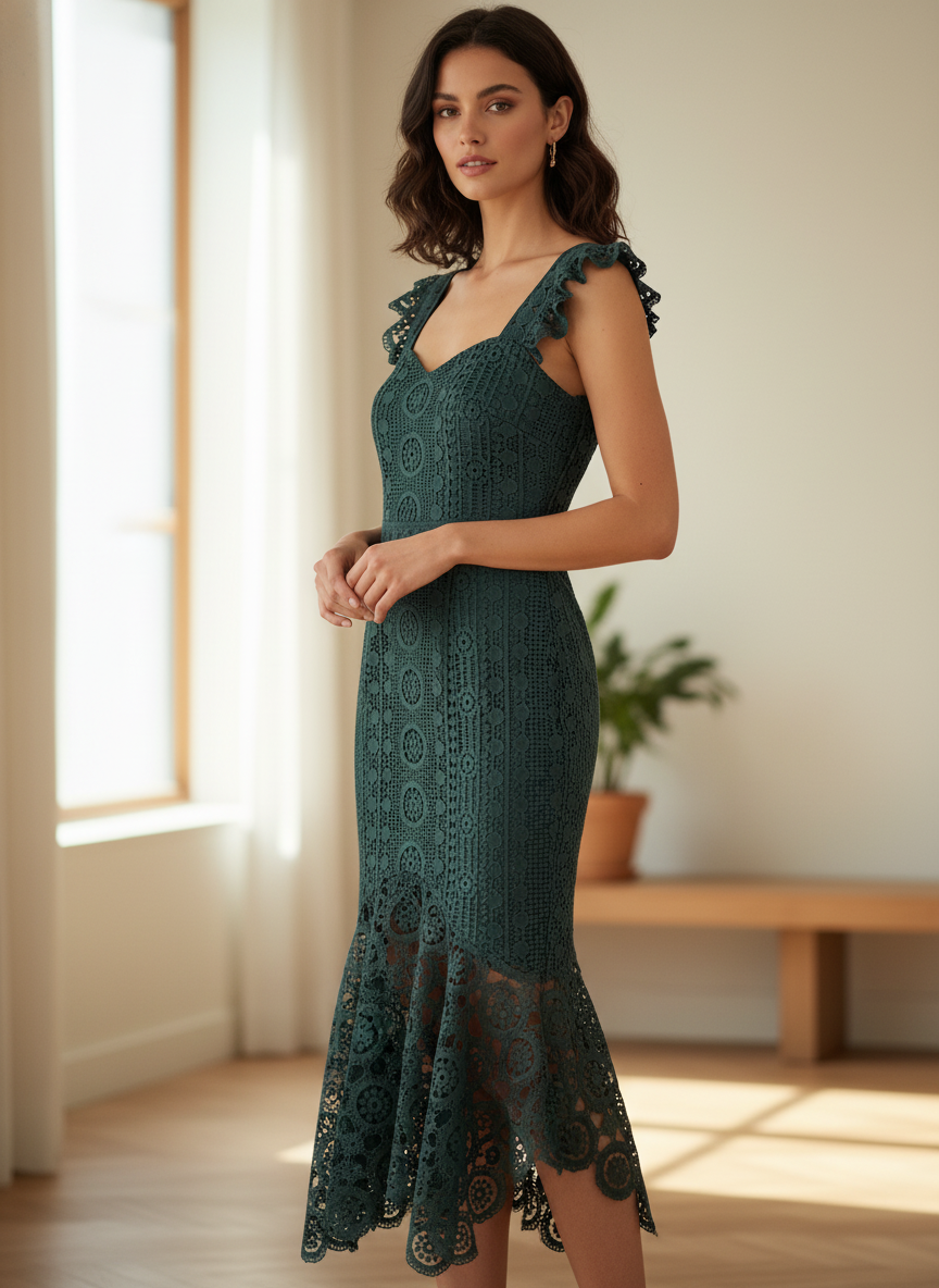 Forest Green Lace Dress - Two Sisters