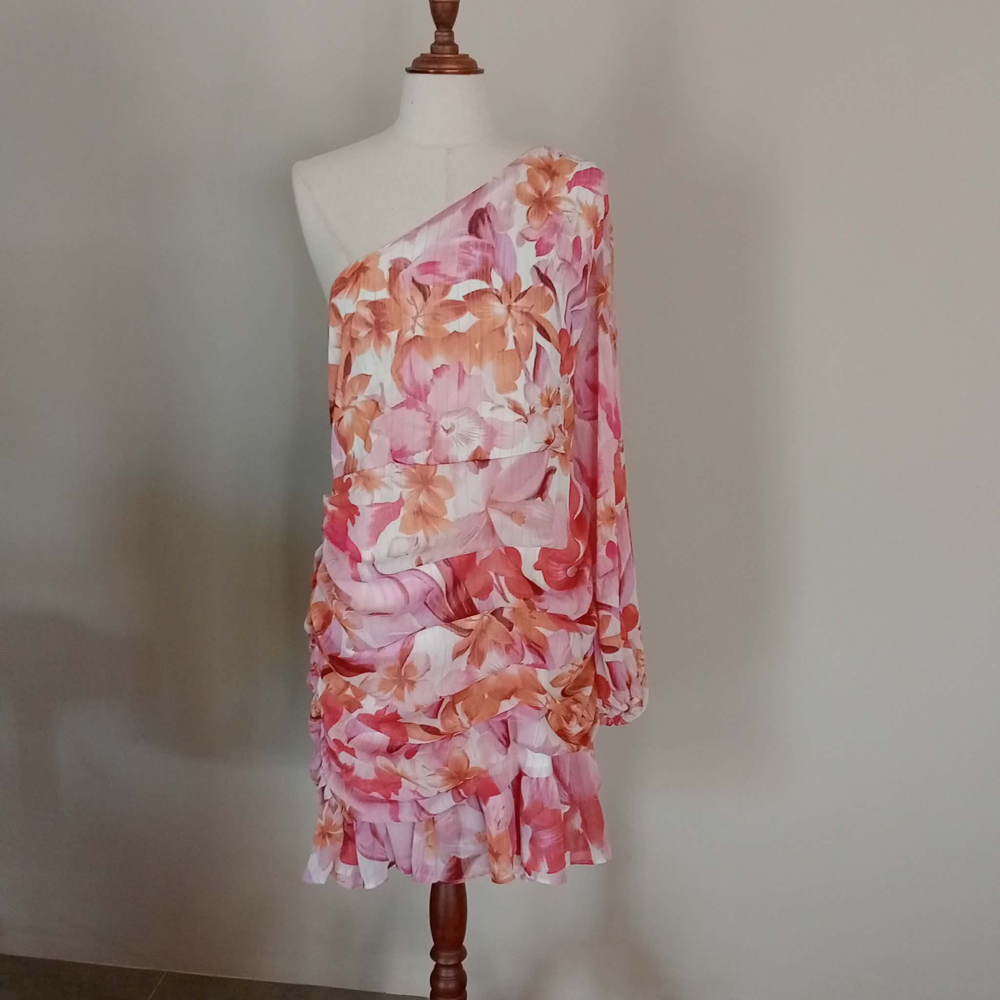 Peach One Shoulder Dress - Gingham & Heels