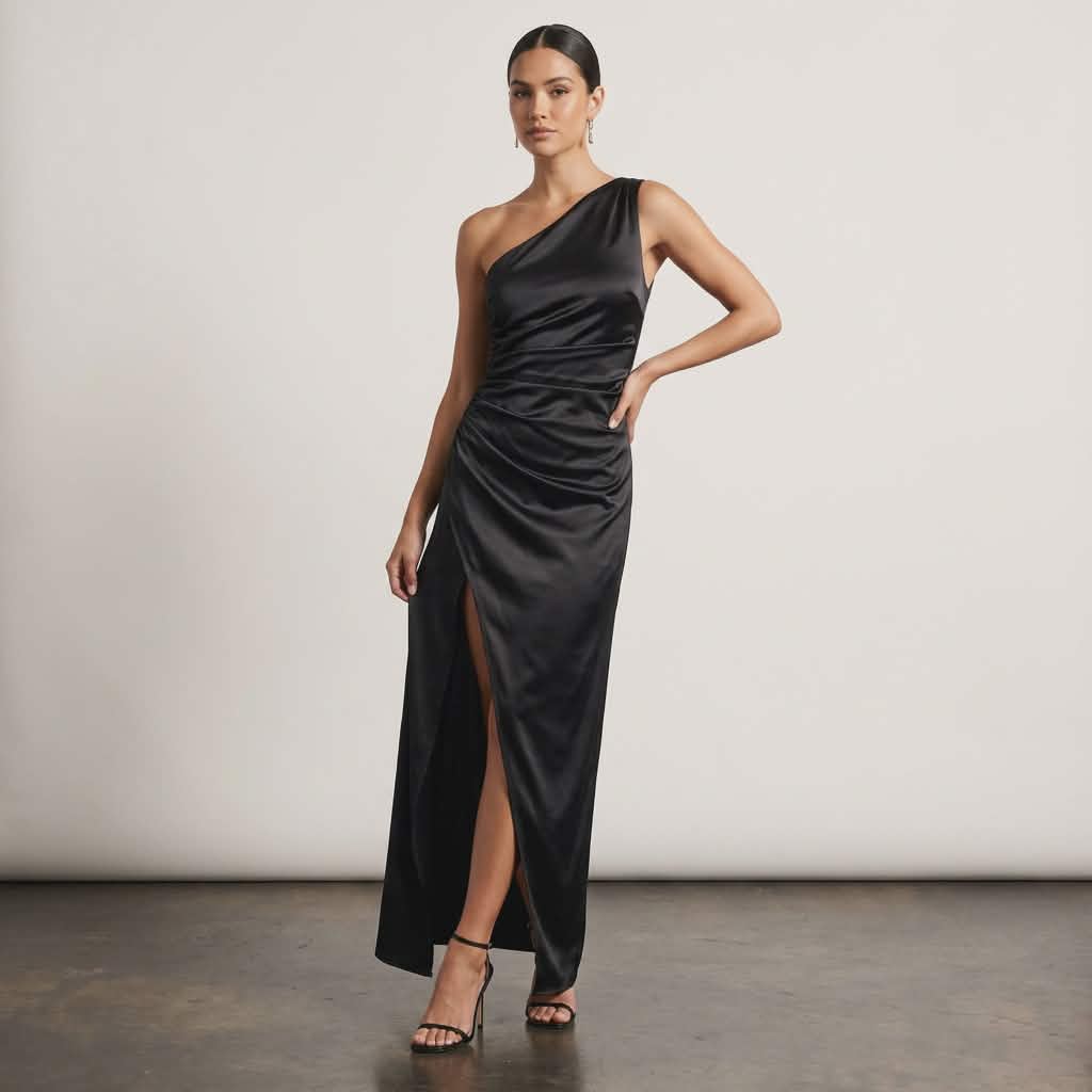 One Shoulder Black Formal Dress - Shein
