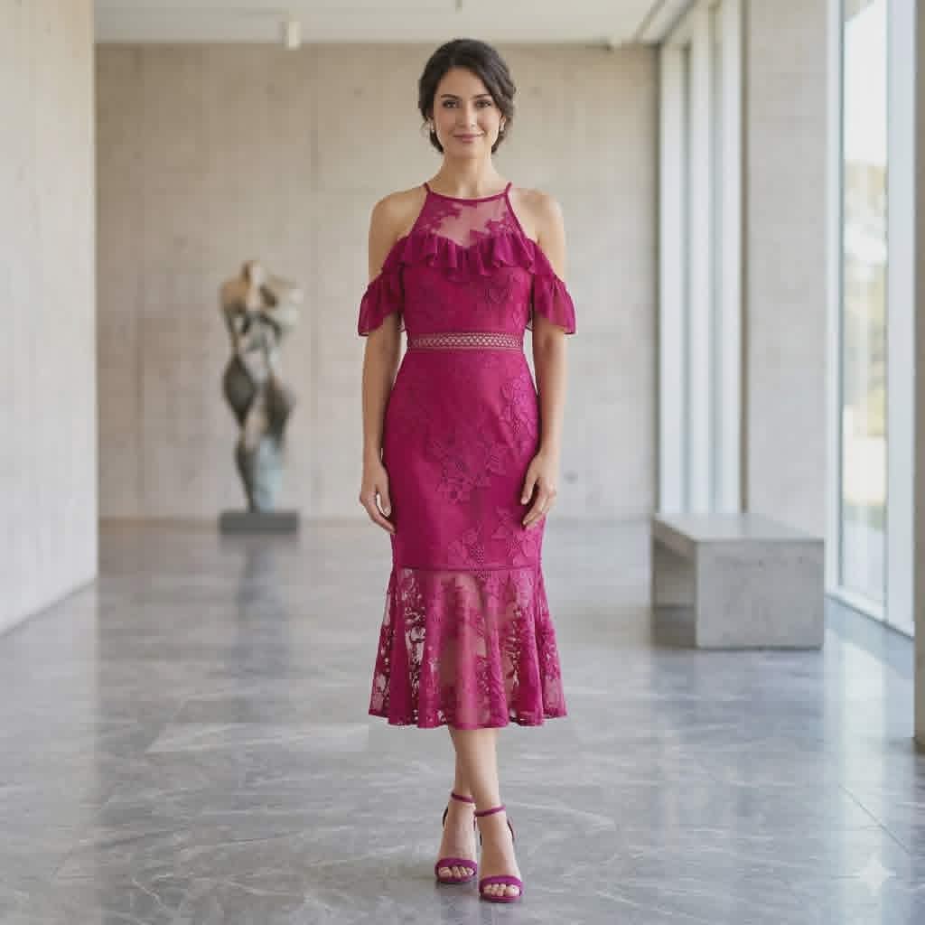 Burgundy Lace Cold Shoulder Dress - Two Sisters The Label