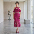 Burgundy Lace Cold Shoulder Dress - Two Sisters The Label