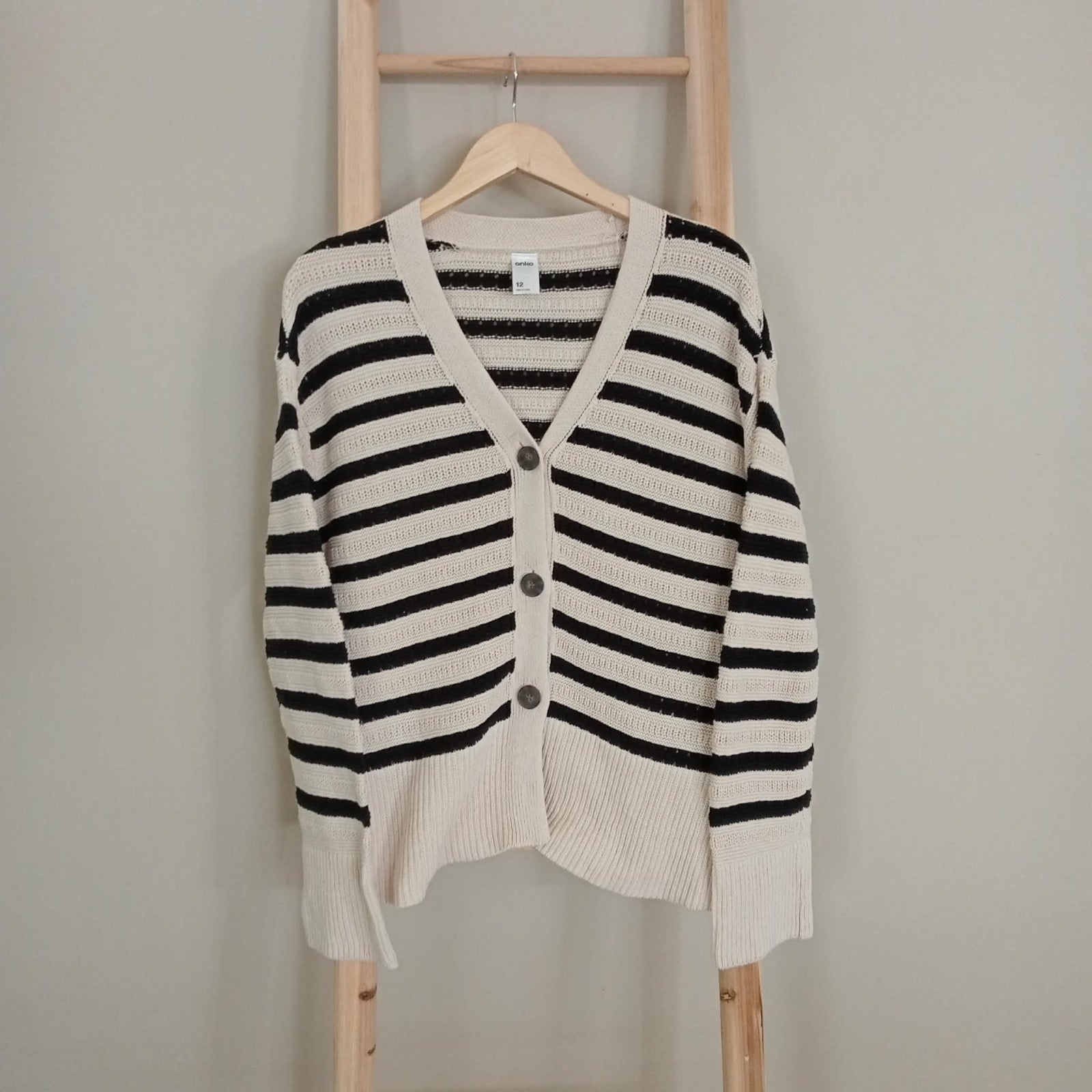 Cream & Black Relax Fit Cardigan - Anko