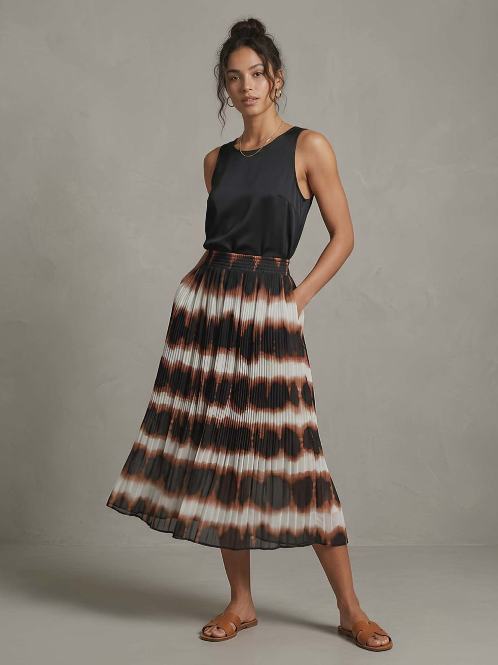 Black & Brown Pleated Skirt - Anko