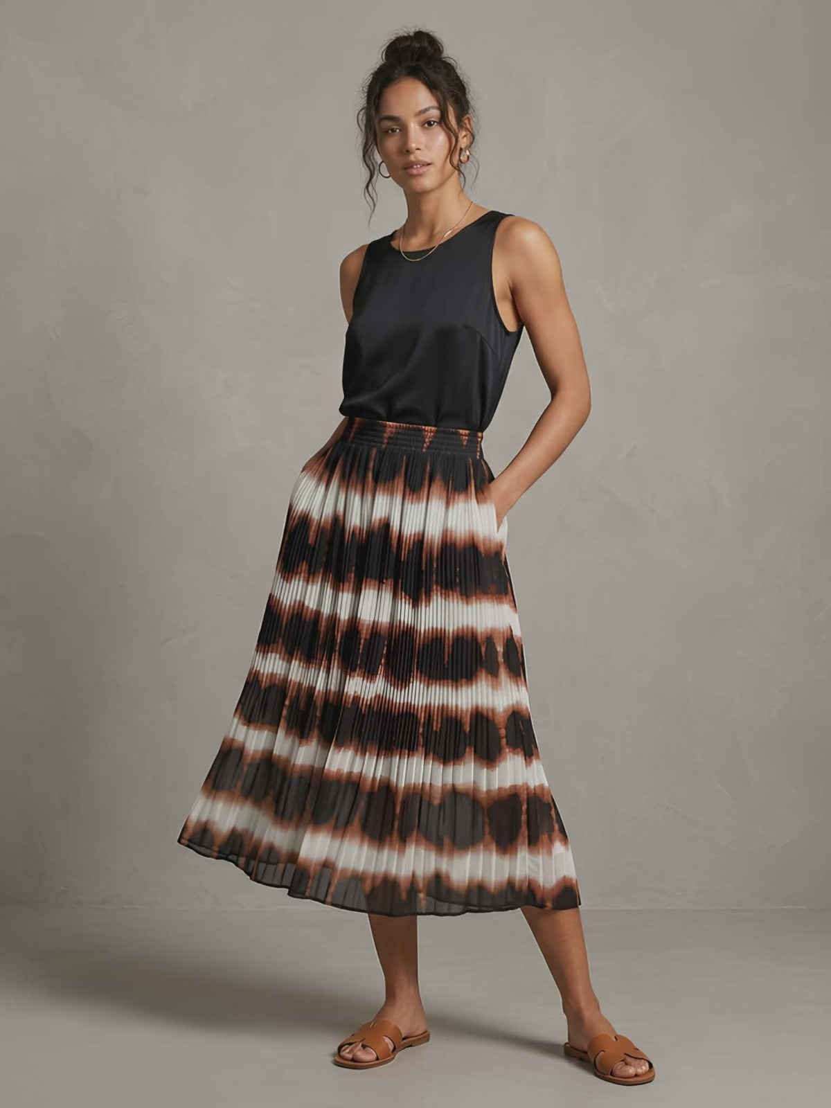Black & Brown Pleated Skirt - Anko