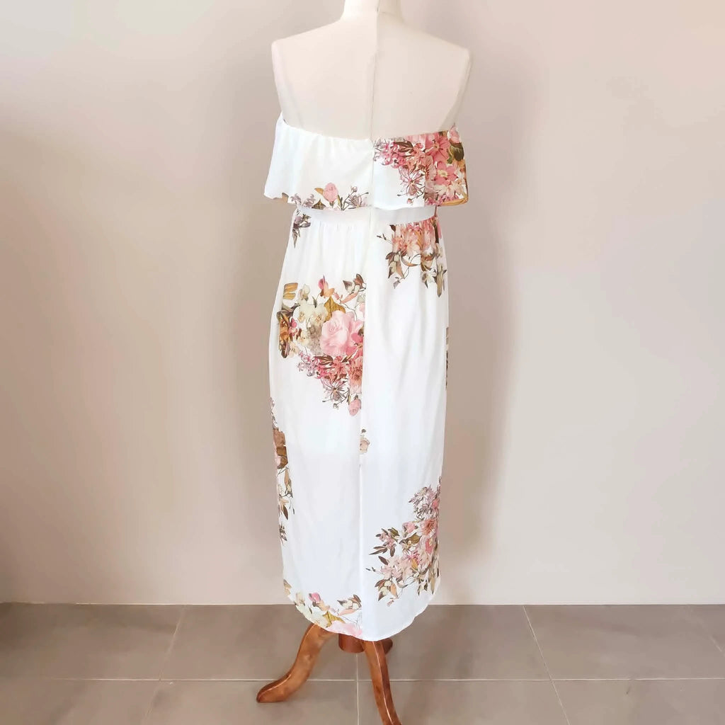 White Floral Strapless midi dress - Showpo