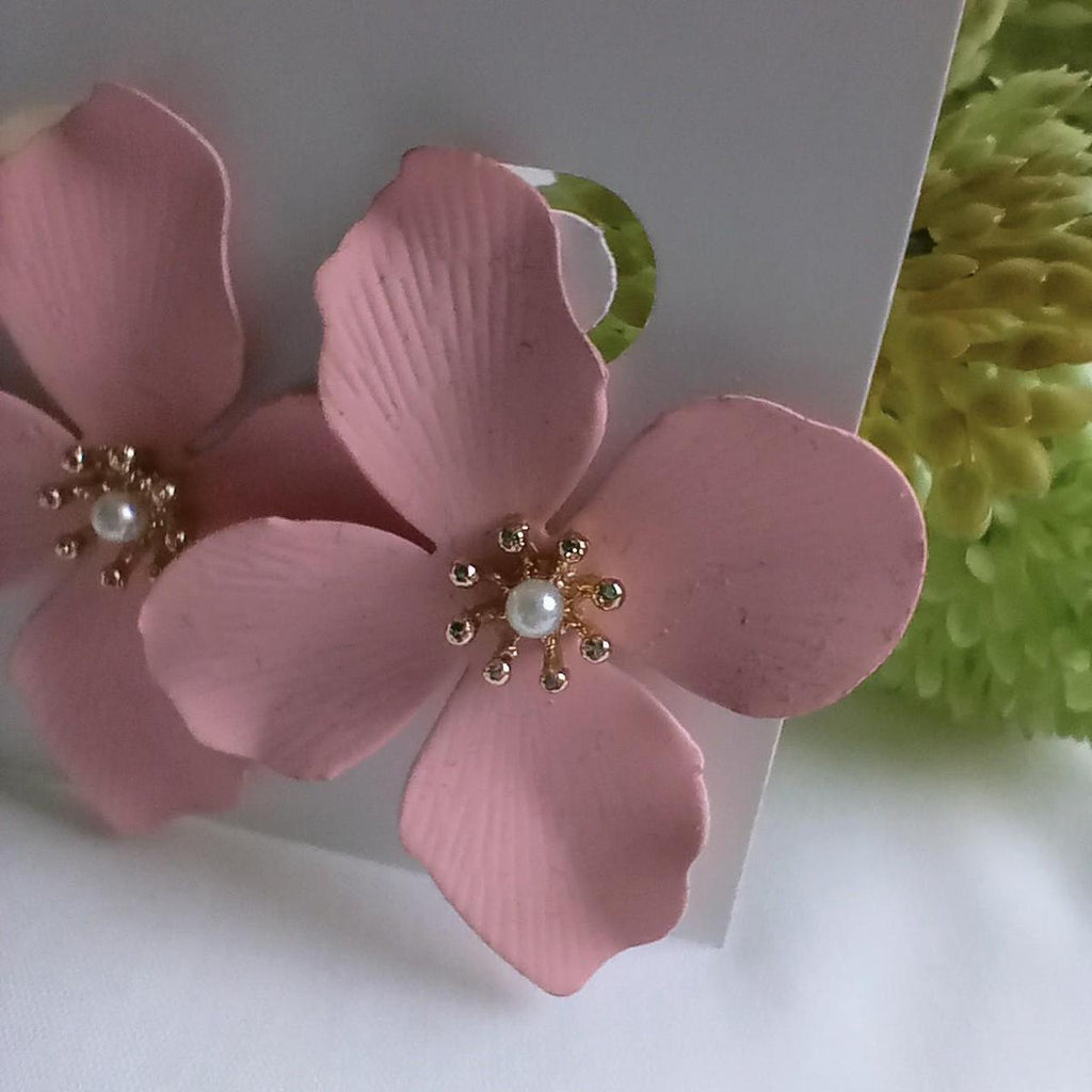 Pink Enamel Flowers Earrings