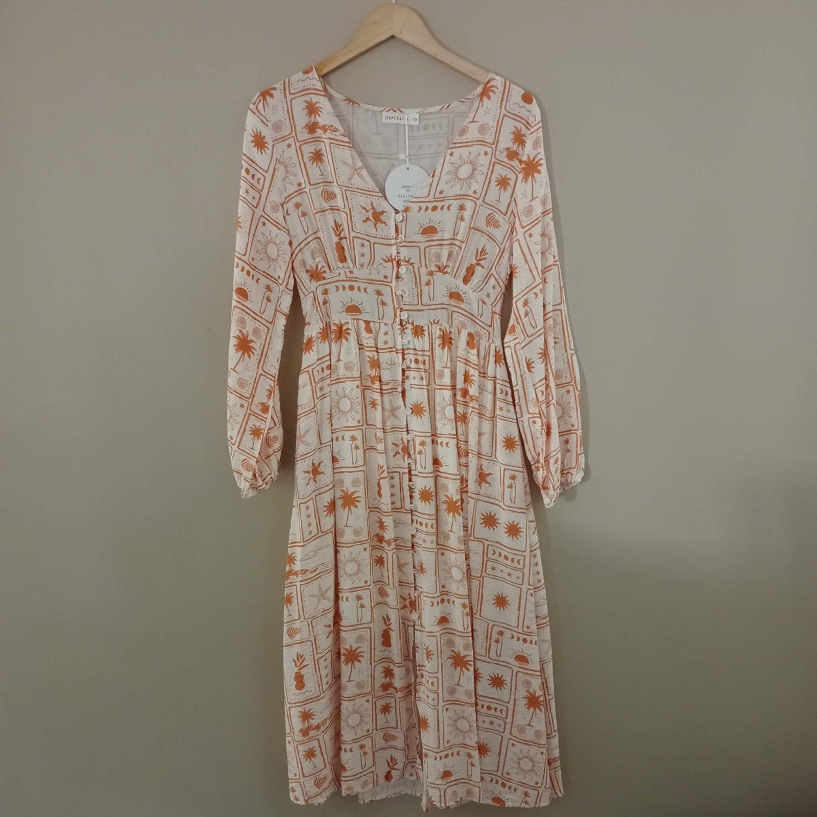 Rust Pattern Long Sleeve Dress - Grace & Co