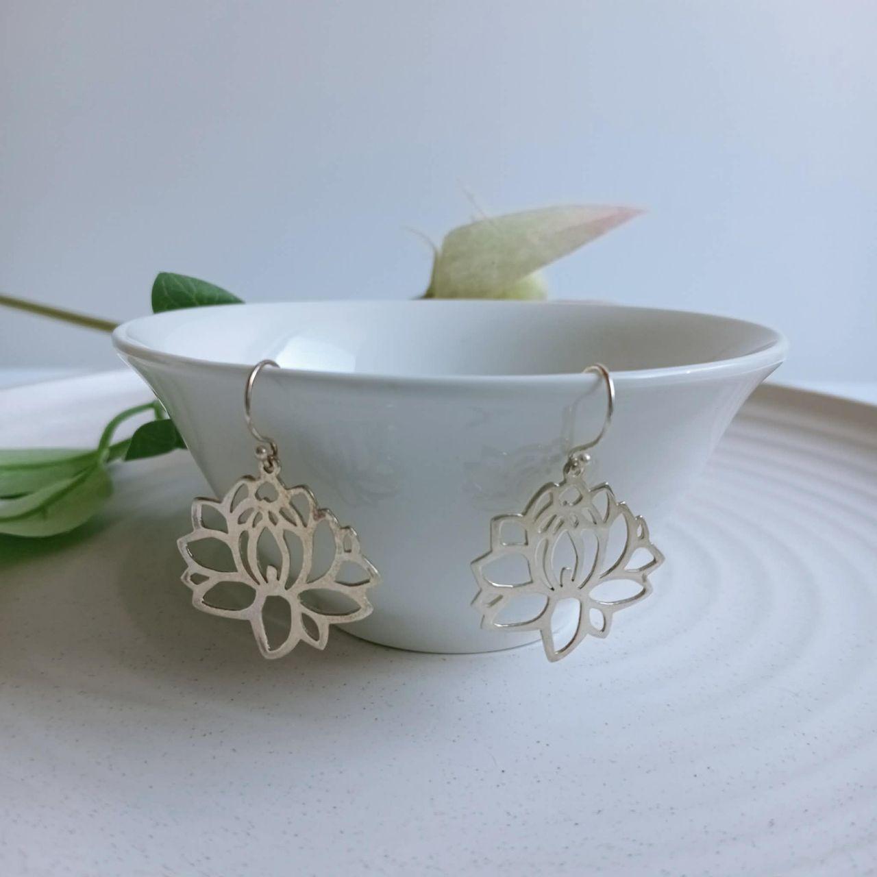 Sterling Silver Lotus Flower Drop Earrings.