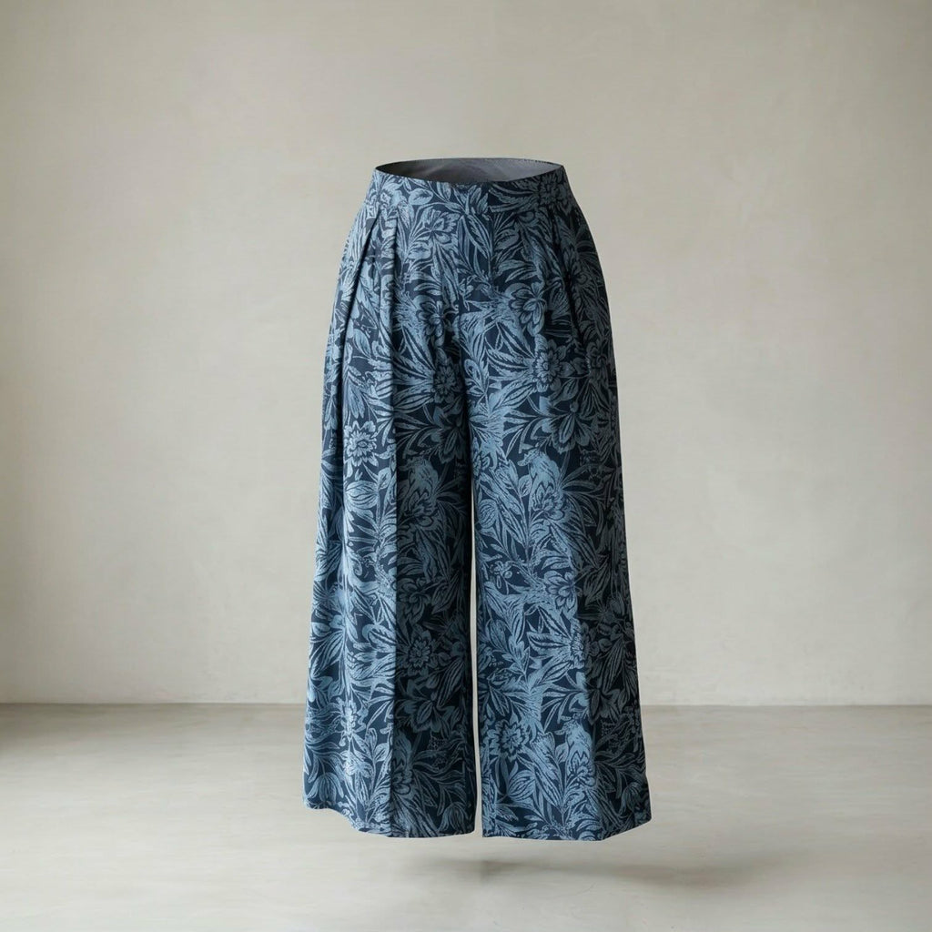 Blue Pattern Wide Leg Pants - Peach