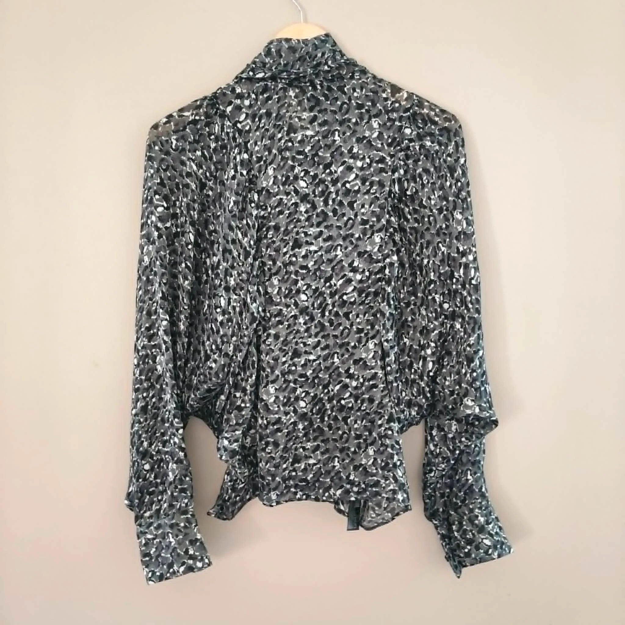 Black & Grey Leopard Print Sheer Top - Mango
