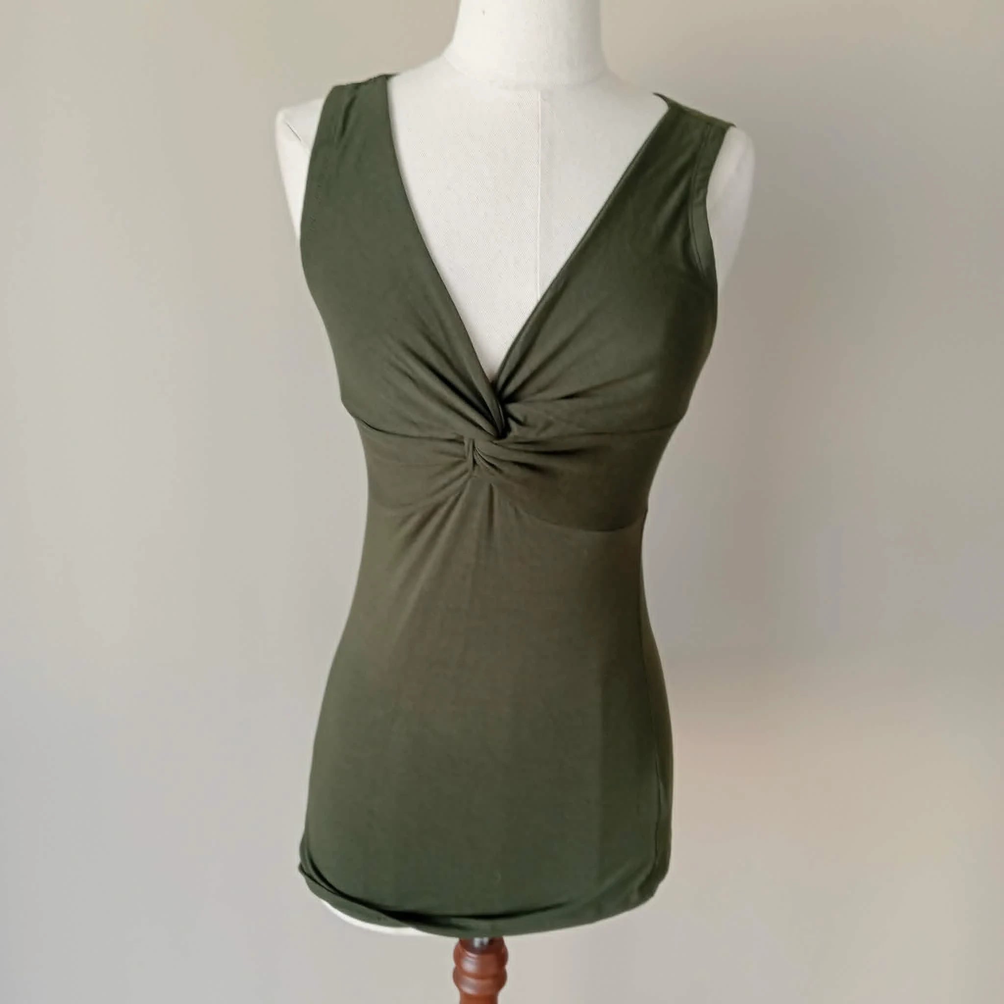 Olive Green Knot Front Top - Unbranded