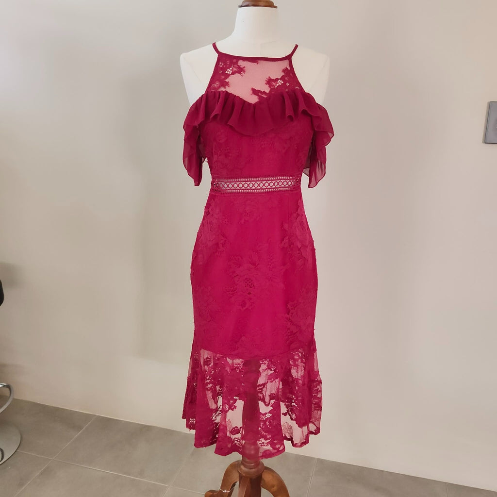 Burgundy Lace Cold Shoulder Dress - Two Sisters The Label