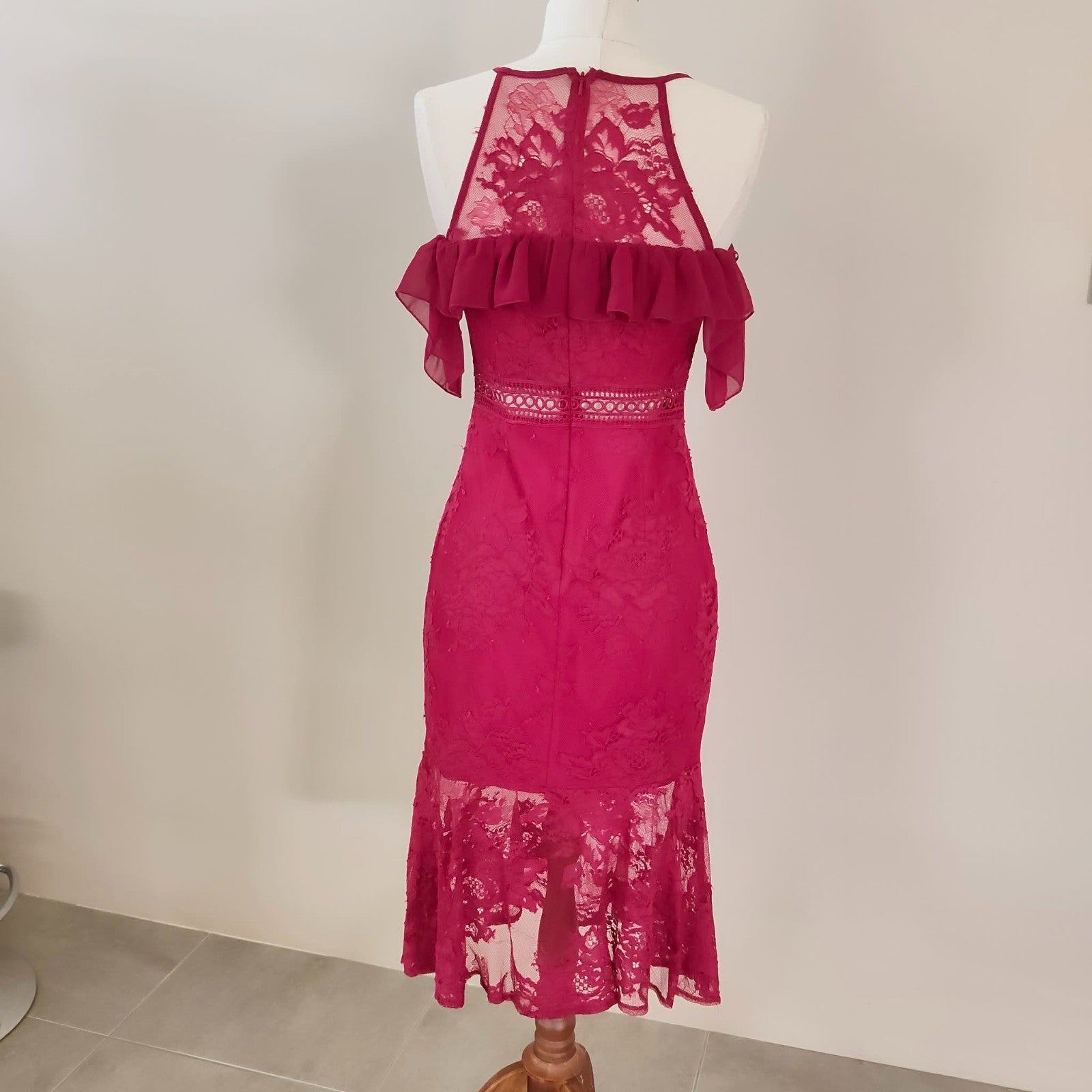Burgundy Lace Cold Shoulder Dress - Two Sisters The Label