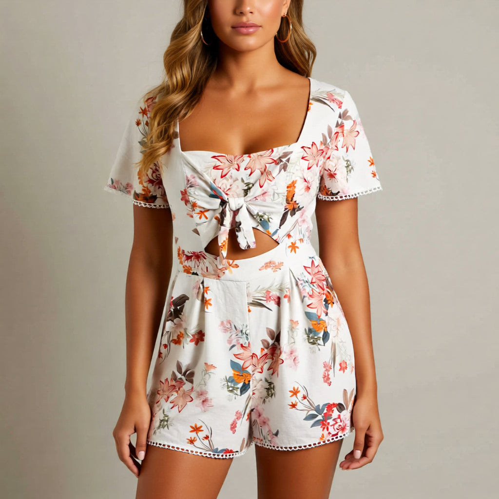 Floral Playsuit With Cut Out - Forever New