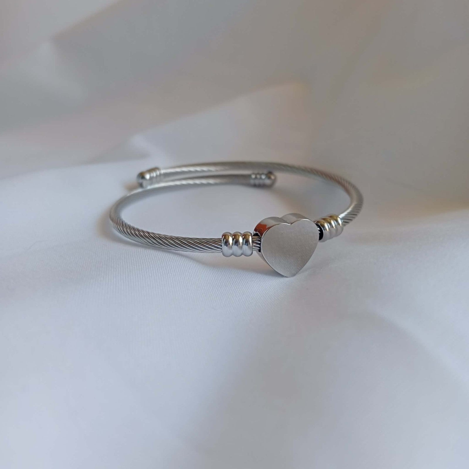 Stainless Steel, Silver Plated Heart Cuff