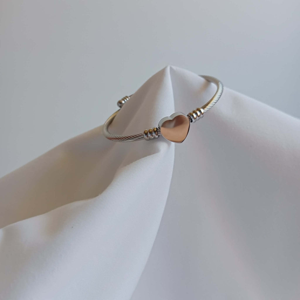 Stainless Steel, Silver Plated Heart Cuff