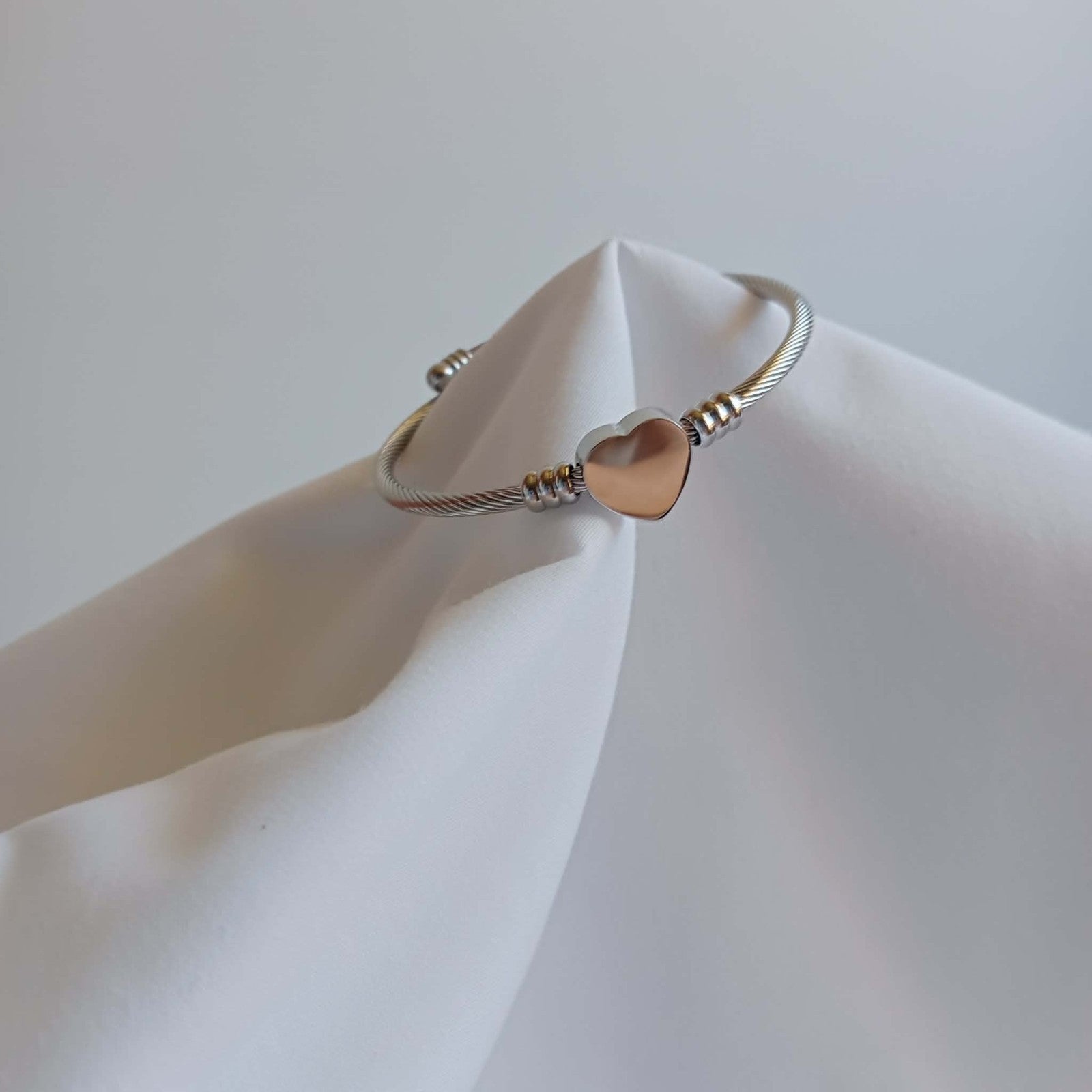 Stainless Steel, Silver Plated Heart Cuff