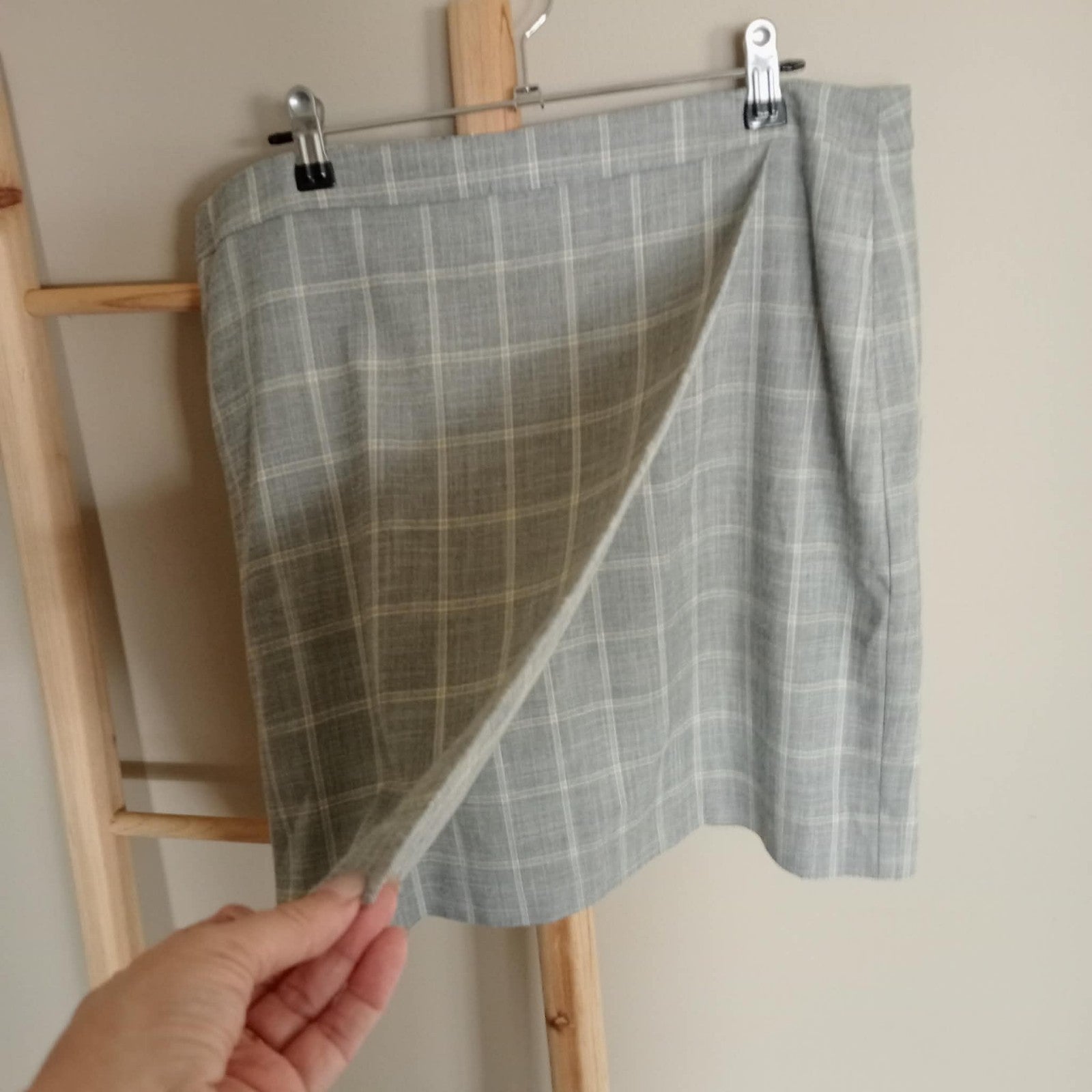 Check Mock Wrap Skirt -  Basque