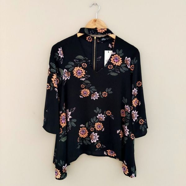 Black Floral Top - Ally