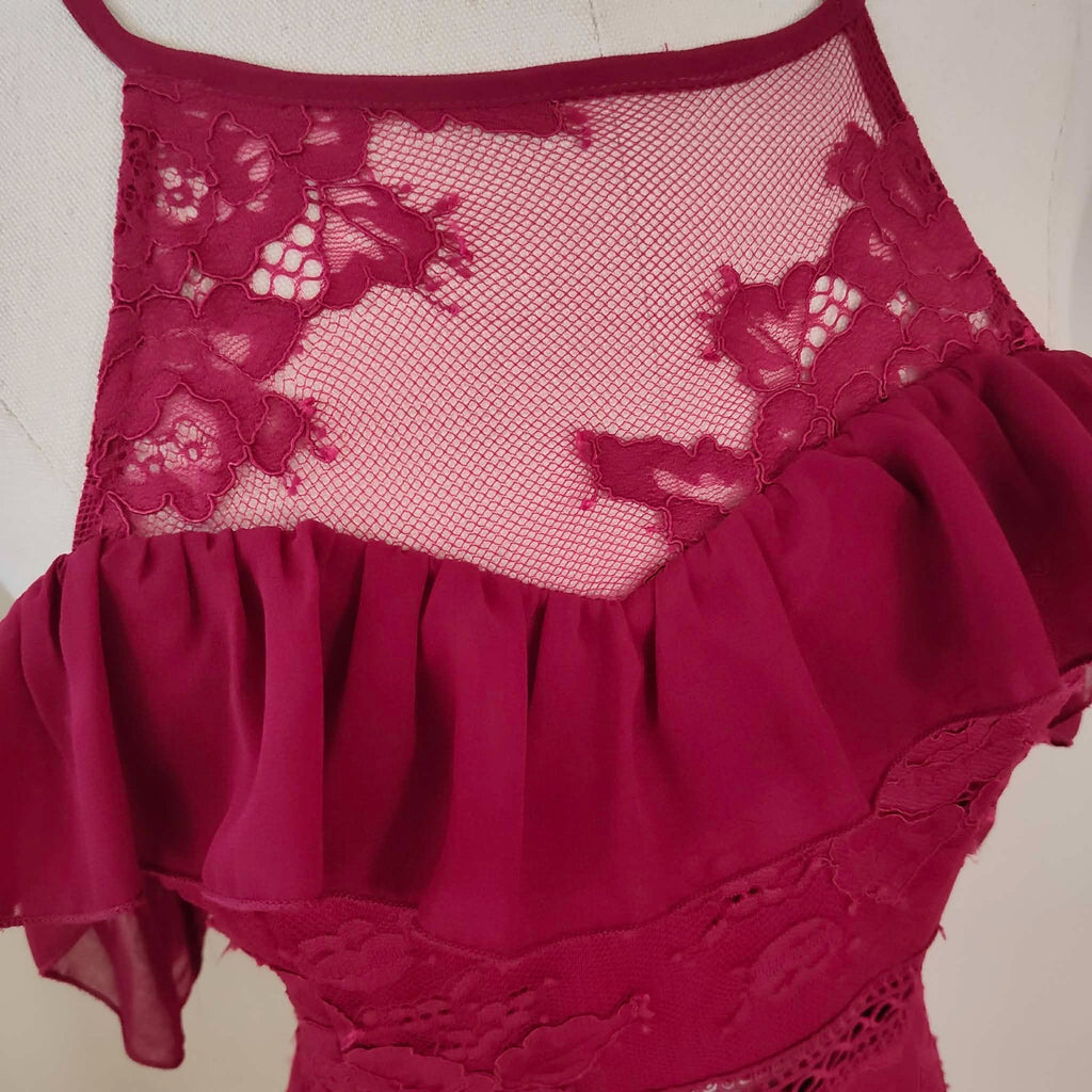 Burgundy Lace Cold Shoulder Dress - Two Sisters The Label
