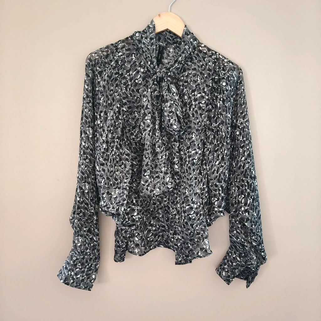 Black & Grey Leopard Print Sheer Top - Mango