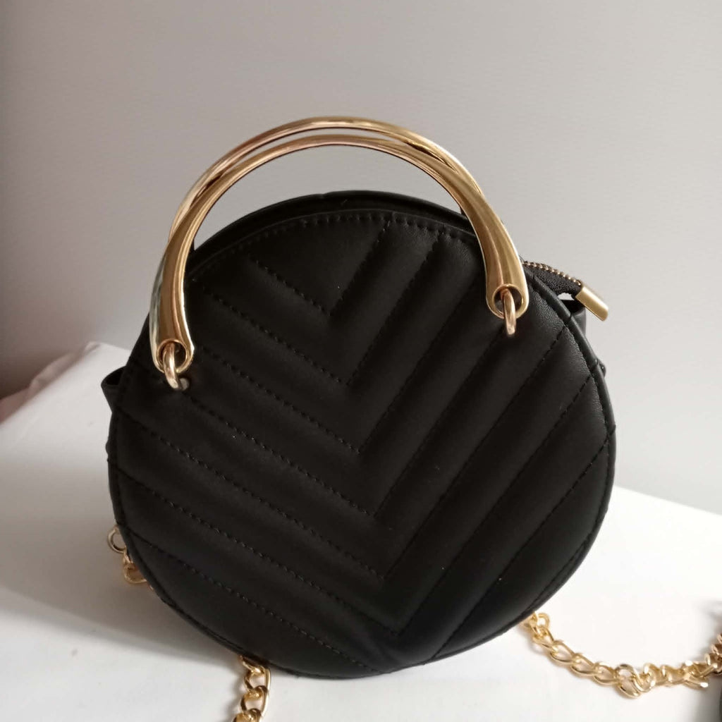 Black Faux Leather Bag With Gold Handles - Tripp