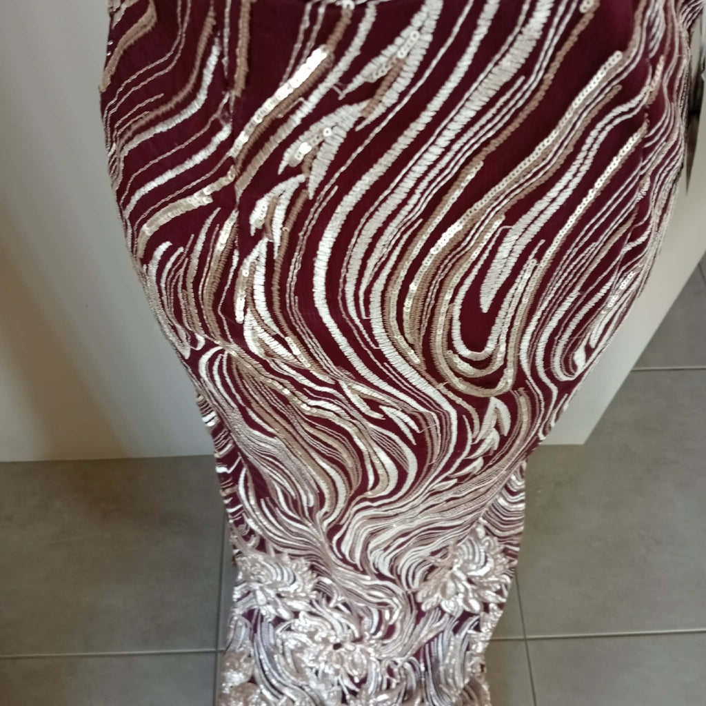 Burgundy Gold Sequin Ball Gown - Boieblu