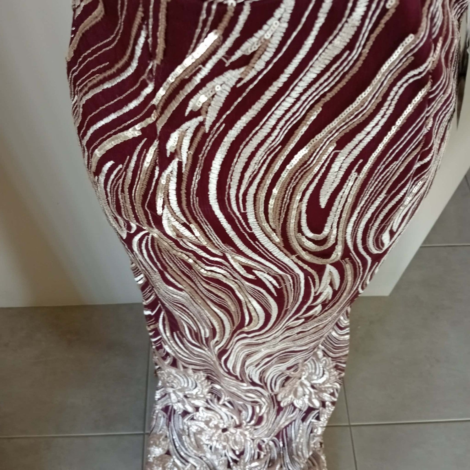 Burgundy Gold Sequin Ball Gown - Boieblu