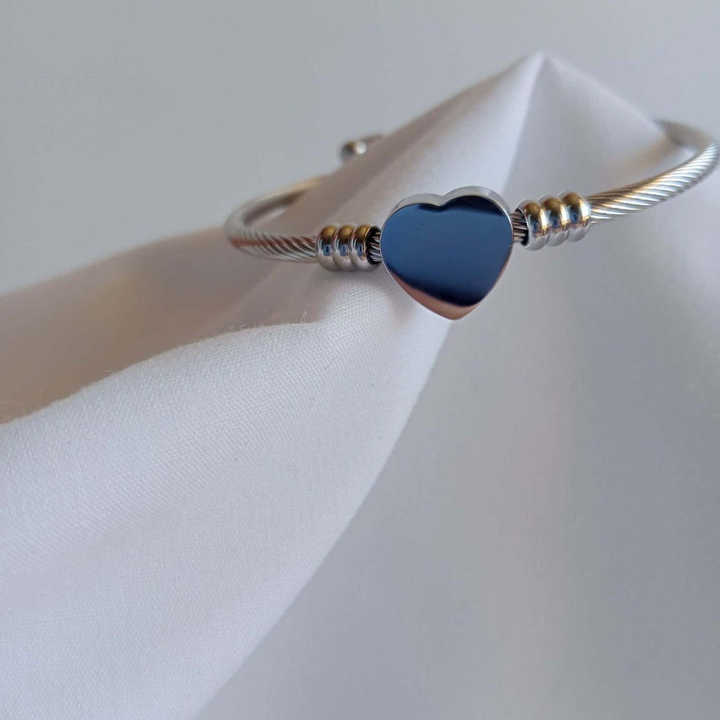 Stainless Steel, Silver Plated Heart Cuff